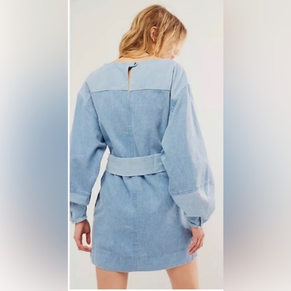 Free People Ora Dark Combo Denim belted Mini Dress‎ size XS new - Picture 3 of 5